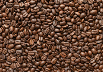 Roasted of coffee beans for background. Close-up.