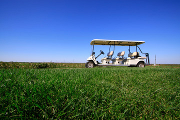 golf course landscape and battery cart