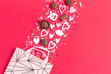 Valentine's Day Gift Bag Flatlay with Chocolates