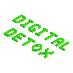 digital detox text in green colors isolated on white background, stock vector illustration clip art