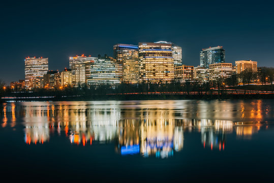 View of the Rosslyn skyline at night in Arlington, Virginia from Georgetown, Washington, DC