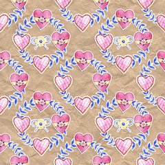 Seamless spring watercolor pattern. Craft paper inspired design. Easter design.