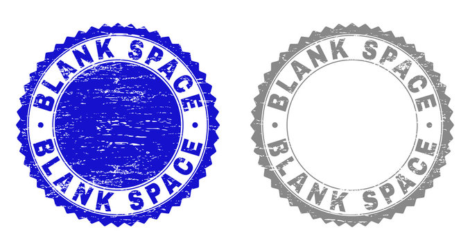 Grunge BLANK SPACE stamp seals isolated on a white background. Rosette seals with grunge texture in blue and gray colors. Vector rubber overlay of BLANK SPACE title inside round rosette.