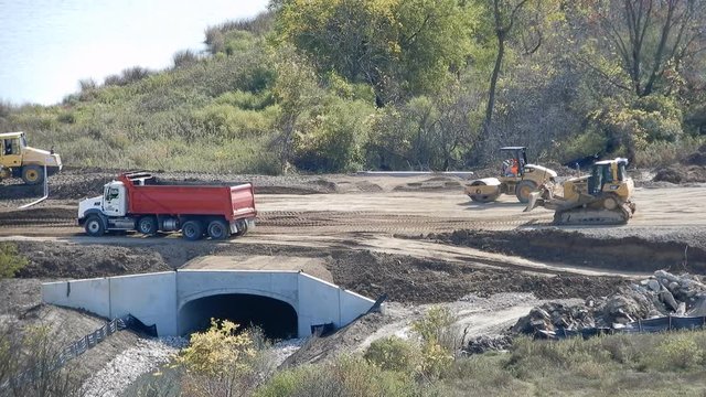 Various Construction Machinery Building Bridge