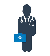 Doctor  on duty Icon. Male symbol with medicine bag on hand.