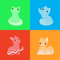Colorful Cute Cats Set Minimalist Pets Animals
