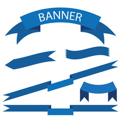 set of blue ribbon banner icon