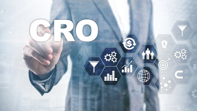 Conversion Rate Optimization. CRO Business Technology Finance concept on a virtual screen.