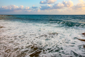sea waves amongst rocky beach, Cyprus, Paphos,