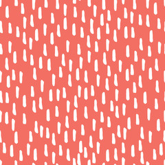 Seamless pattern background in trendy color of 2019, living coral, endless hand drawing abstract doodle of water drops or rain. Vector.