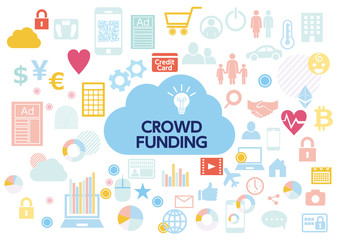 クラウドファンディングと複数のアイコンコンセプトフラットデザイン-白背景素材