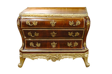 Antique wooden handmade office isolated on white background.