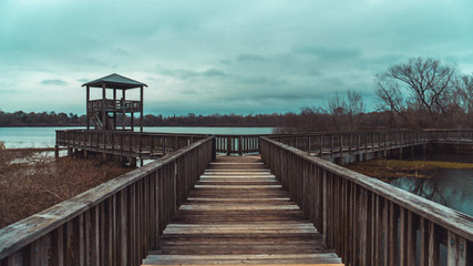 Fototapeta na wymiar wooden bridge on a lake