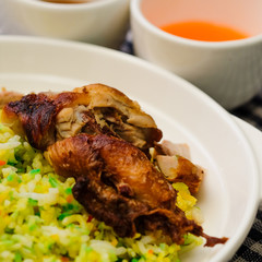 Malaysian's local food , Nasi Hujan Panas shoot indoors with flash