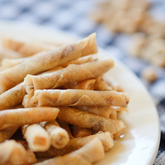 Malaysian's local food, Mini Popia Udang or Prawn Mini Popia shoots indoors with available lights