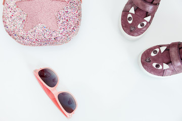 beautiful pink set of glasses shoes and bags