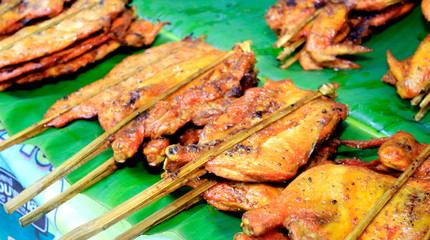 Toast chicken on the stove, Thai style food.