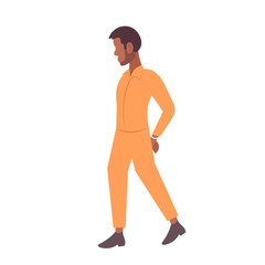 Fototapeta premium african american handcuffed prisoner man criminal in orange uniform arrest tribunal imprisonment concept male cartoon character full length flat isolated