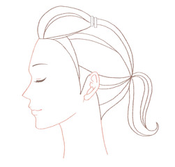 横を向いた女性の頭部の線画