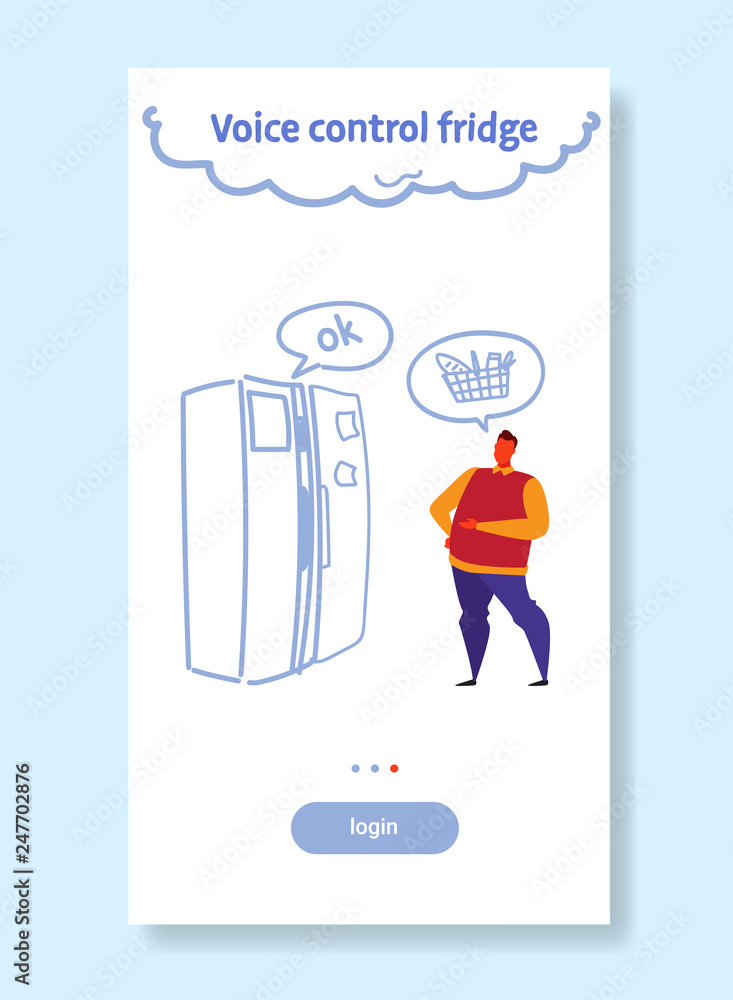 Aufkleber home fridge controlled by man smart tech recognizes commands voice control concept male character fu
