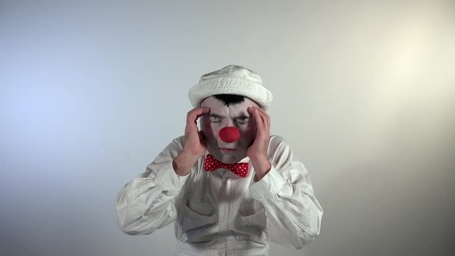 Emoji Clown. A clown mime is surprised and horrified by what he sees.