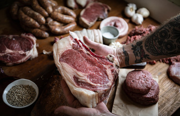 Cuts of fresh beef food photography recipe idea