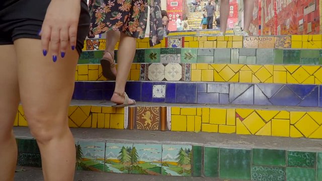 Slow motion Escadaria Selaron Stairs in Rio de Janeiro, Brazil.