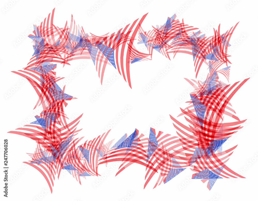 Poster rectangular photo frame with triangular usa flags pattern isolated on white background, eps10 vector