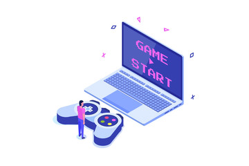 E-sport or cybersport  computer gaming  isometric concept. Vector illustration