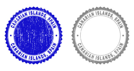 Grunge CANARIAN ISLANDS, SPAIN stamp seals isolated on a white background. Rosette seals with grunge texture in blue and gray colors. Vector rubber overlay of CANARIAN ISLANDS,