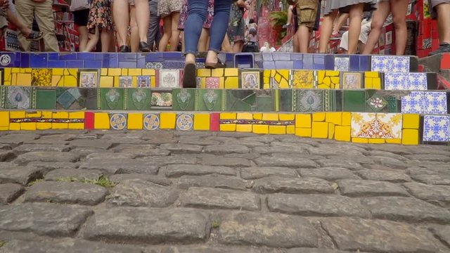 Slow motion Escadaria Selaron Stairs in Rio de Janeiro, Brazil.