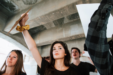 Angry activists protesting in a city