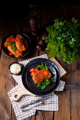 Roasted cabbage rolls with rice and minced meat according to the recipe of omas