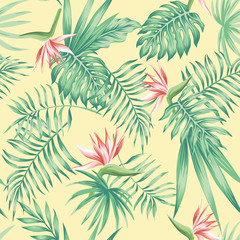 Fototapeta na wymiar flowers tropical leaves beach background pattern