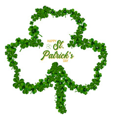 Happy Saint Patrick's Day background, greeting card with green four and tree leaf clovers.
