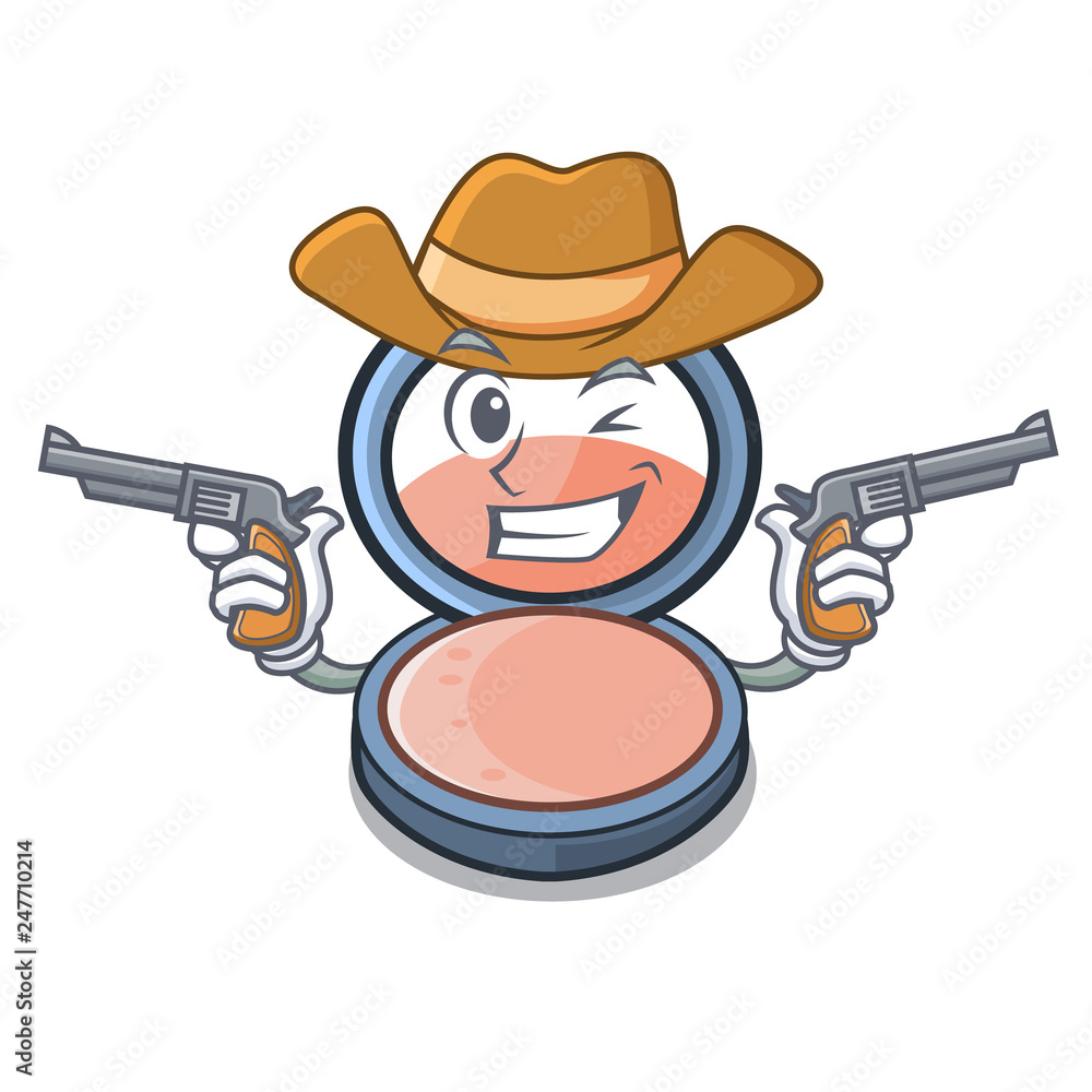 Sticker cowboy blush on a cartoon makeup bag