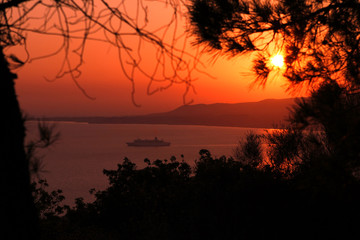Cruise ship in the sunset