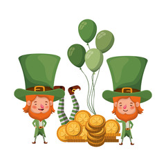 leprechauns with coin and clover isolated icon