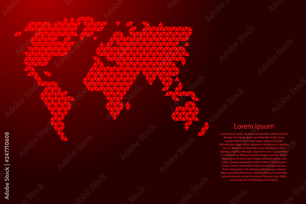 Poster world map abstract schematic from red triangles repeating pattern geometric background with nodes fo