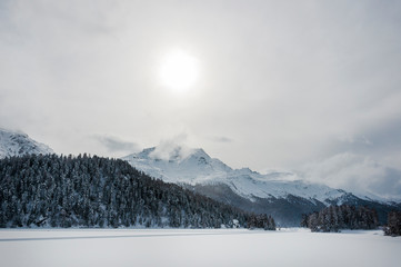Silvaplana, Silvaplanersee, Corvatsch, Alpen, Seenplatte, Oberengadin, Winter, Wintersport, Graubünden, Schweiz