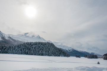 Corvatsch, Silvaplana, Seenplatte, Oberengadin, Alpen, Winter, Wintersport, Graubünden, Schweiz
