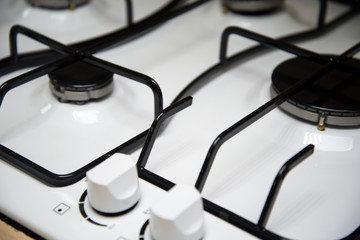 Gas burner new stove. Close-up.