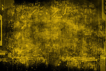 Abstract grunge futuristic cyber technology background. Blueprint on old grungy scratch surface. Grunge frame
