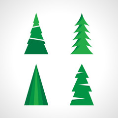Set of four green Christmas tree