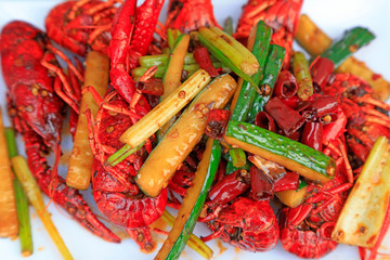 Fried crayfish in the kitchen
