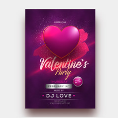 Shiny heart shape on purple background for Valentine's party template or invitation card design.