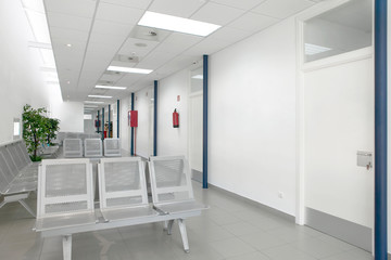 Public building waiting area. Health center interior. Nobody