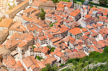 Fototapeta na wymiar Top view of the old town in Kotor. Montenegro.