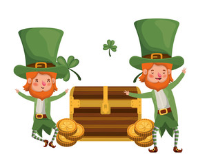 leprechauns with chest and coins character