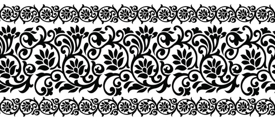 Seamless black and white vintage floral border © malkani
